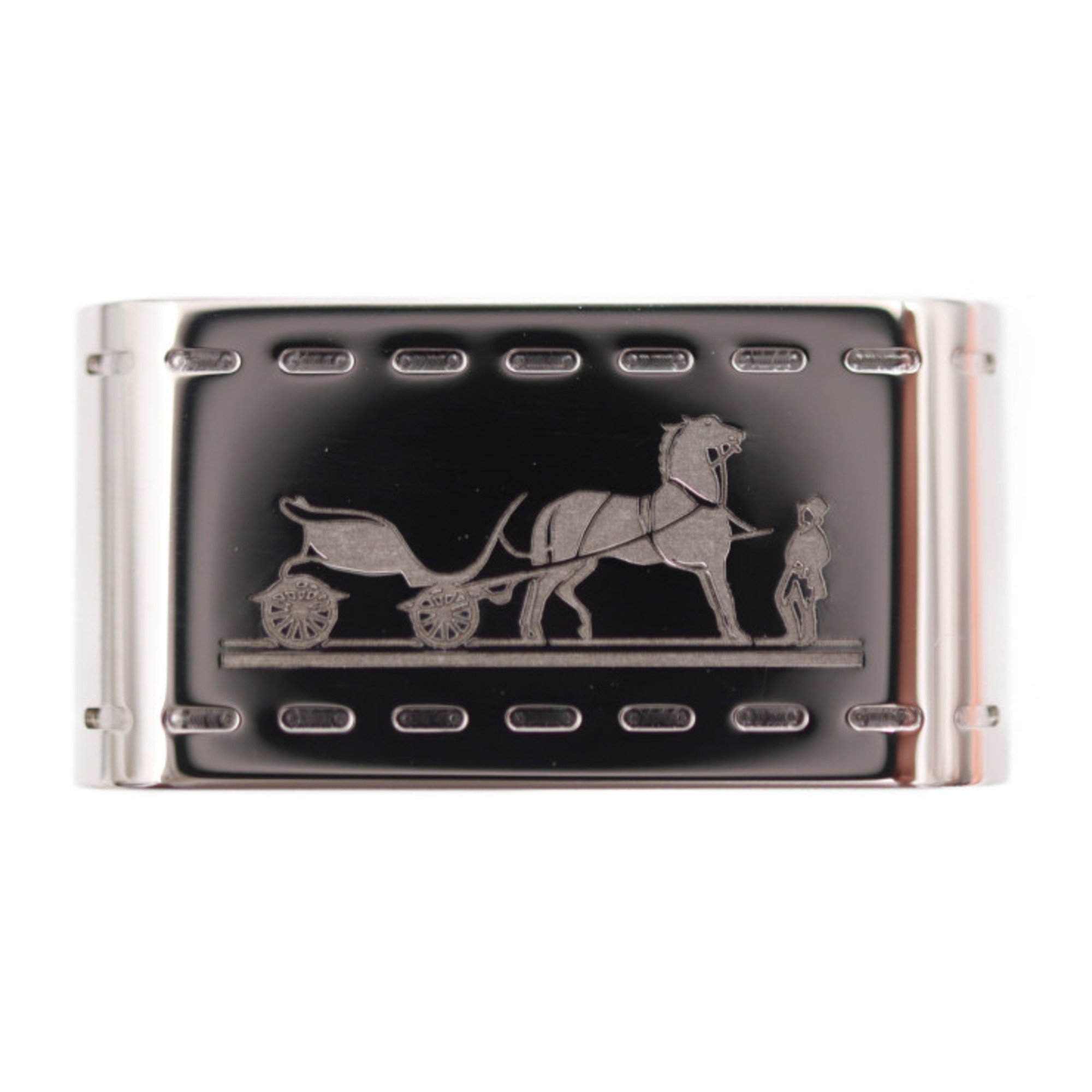 Hermes Bolduc Scarf Ring Metal Silver Square Carriage Pattern